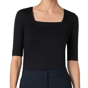 Akris punto square neck cotton top size 10 black
